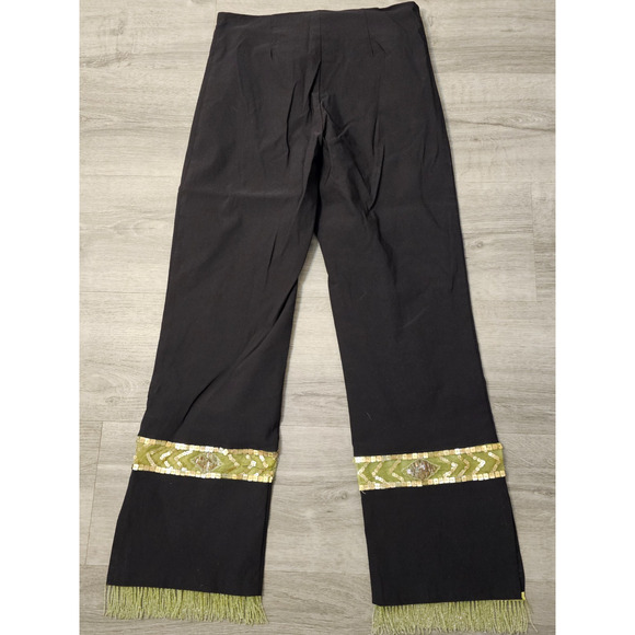 Vintage Cache Woman's Black Pants Fringed Hem Sequins Boho Size M Zip Front - Picture 6 of 6